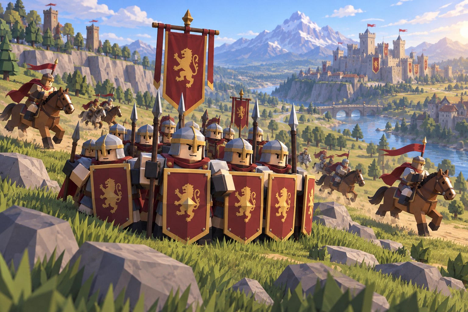 Cavalry flanking formation across open grassland
