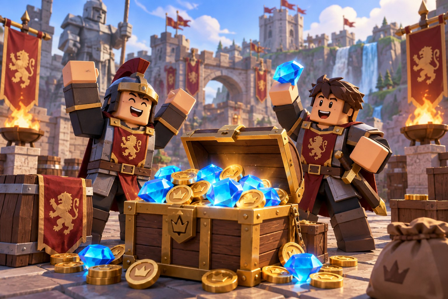 Reward chest filled with blue gems
