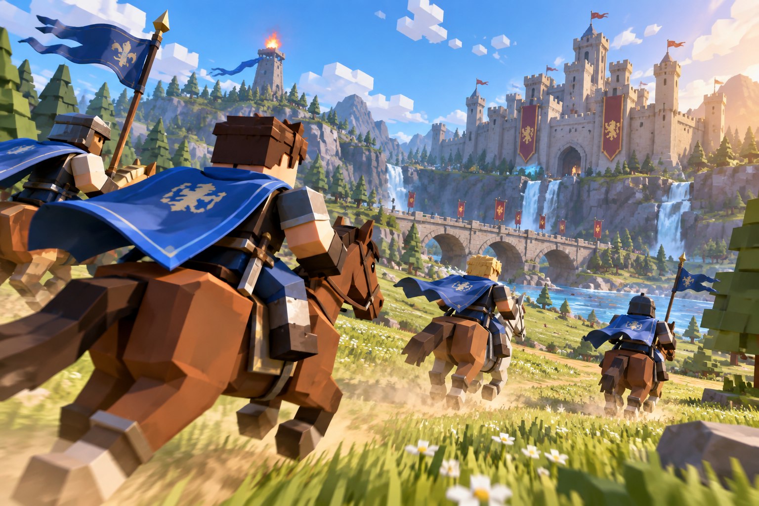 Mounted scouts racing across golden grassland