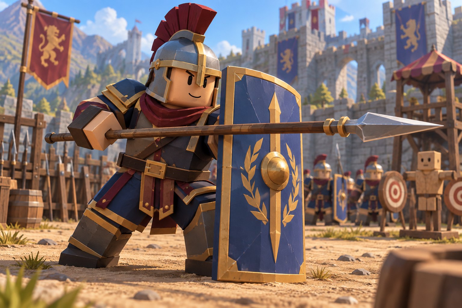 Spearman bracing behind a shield